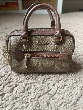 Coach Mini Rowan Charm Satchel in Brown Signature Canvas with Gold Hardware